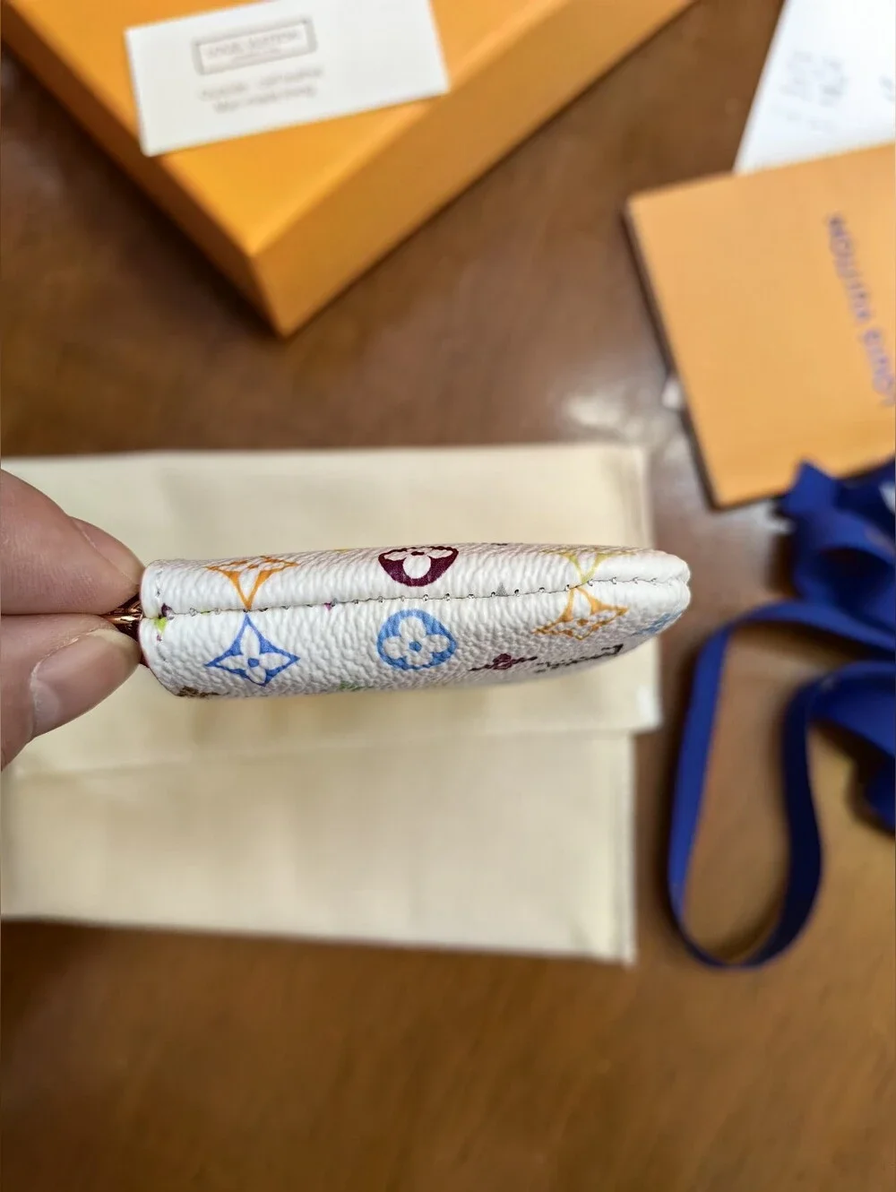 Louis Vuitton White Multicolor Monogram Key Pouch with Gold Hardware
